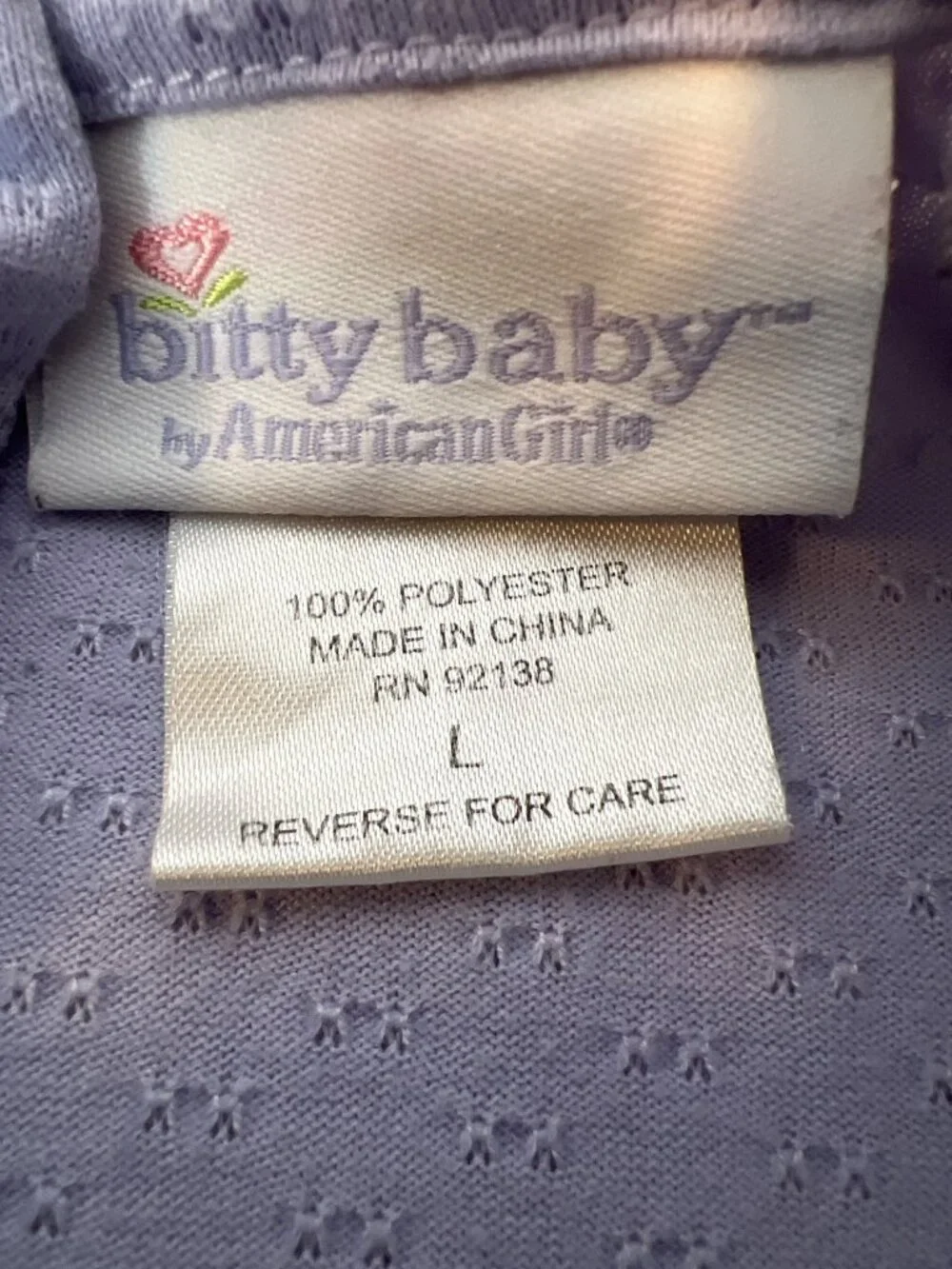 Bitty Baby By American Girls Lavender Nightgown Girls LARGE Dress like your doll